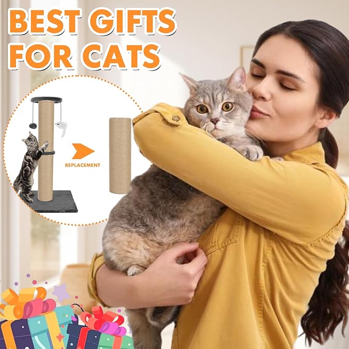 PowerKing Thick Natural Sisal Replacement Scratching Post,15.7" Length, 4.5" Thick, 2Pcs M8 Cat Scratch Post Refill Poles, Ideal for Refurbishment, Includes Screws, Natural