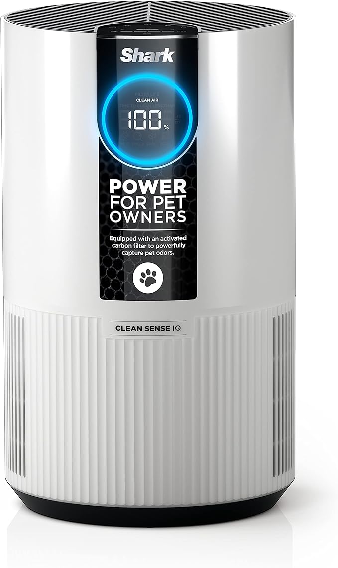Shark Air Purifier for Home, Clean Sense, for Bedroom, Nursery, Home Office, Dorm, HEPA-Exceeding Filter, Captures Pollutants, Pet Dander, Dust, Odor, Smoke, and More, HP102PET, White