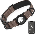 Joytale Airtag Dog Collar, Reflective Pet Collar with Waterproof AirTag Holder, Dual D-Rings, Soft Padded Adjustable for Medium Dogs, Brown, M