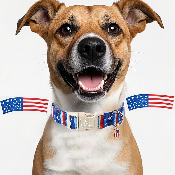 4th of July Dog Collar, Stars & Stripes Patriotic Dog Collars for Puppy Small Dogs, Adjustable Lightweight Quick-Release Buckle Collar for Boy&Girl Dogs XS