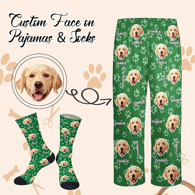 Custom Pajamas Pants with Photo for Men Women:Made in USA Personalized Pajama Trousers,Gifts for Wife Husband