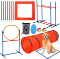 Garvee Dog Agile Training Equipment Set Outdoor Indoor,70" Tunnel + Tire Jump + Hurdle Jump, Weave Poles, Pause Box, 2 Toy Balls, 1 Whistle, Carry Bag, Premium Dog Obstacle Course Kit