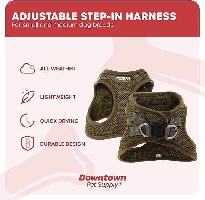 Downtown Pet Supply Step-in Dog Harness – No Pull, Adjustable Padded Mesh with Reflective Trim, Secure Buckle Strap – Comfortable & Breathable Small Dog Harness, Small, Hunter Green