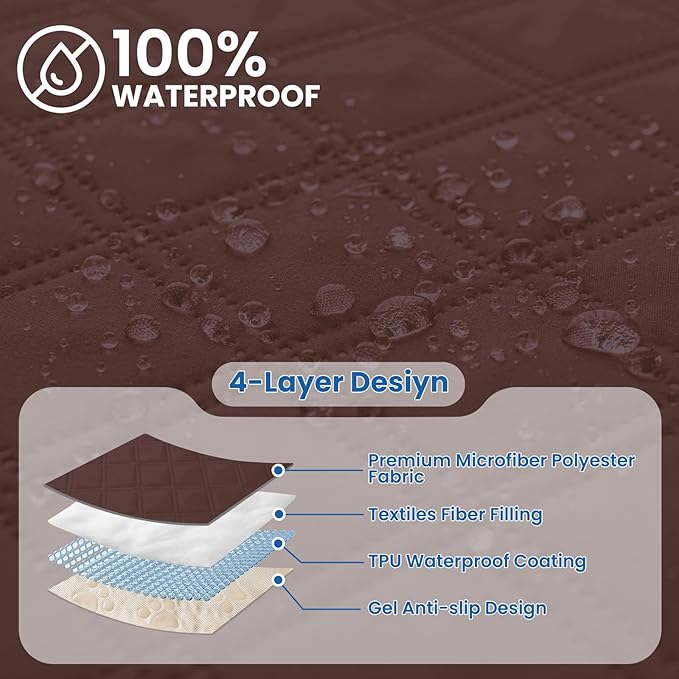 Waterproof Dog Bed Cover Pet Blanket, Soft Couch Cover for Dogs Washable, Non-Slip Dog Blanket Protect Furniture Couch Sofa Car for Puppy Large Dogs Cat (52x82 Inch, Coffee)