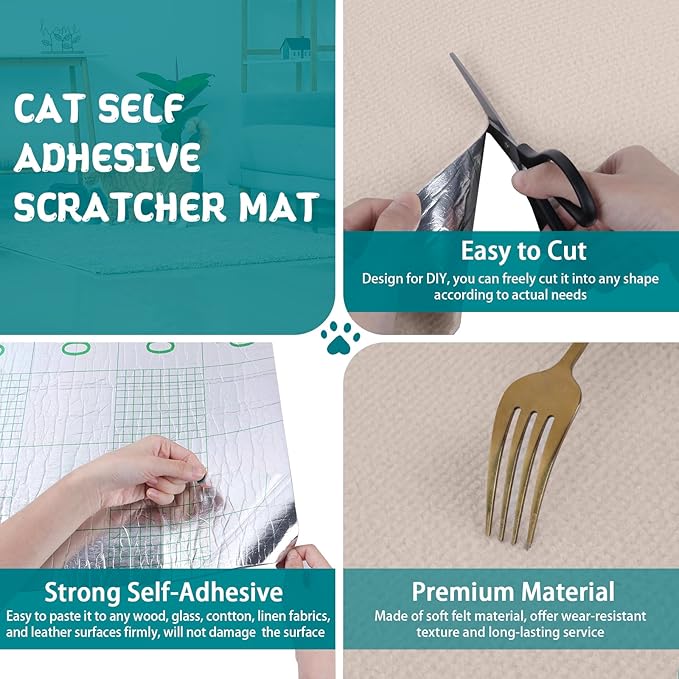 Climbing Cat Scratcher Mat Trimmable Cat Scratching Post Carpet 78.7’’x15.8’’ Self Adhesive Carpet Mat Pad Replacement for Cat Tree Shelves Post Couch Wall Furniture Steps DIY Protector (Cream White)