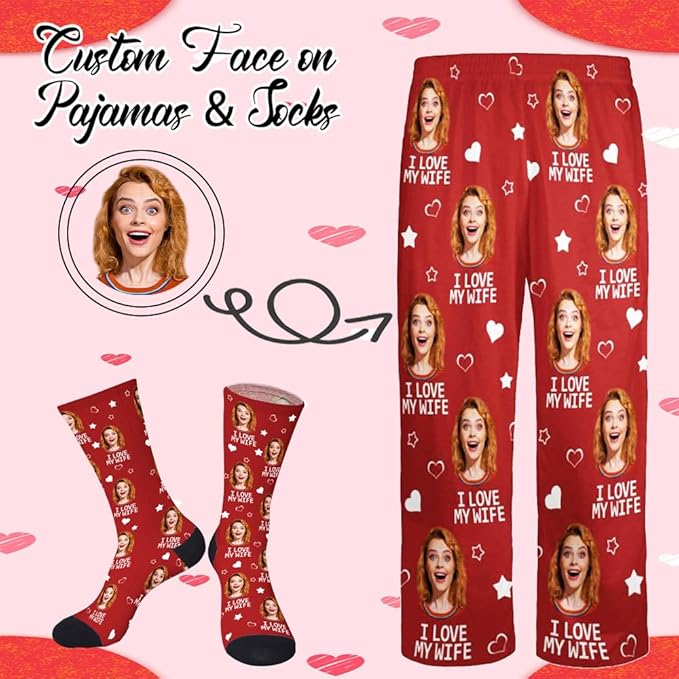 Custom Pajamas Pants with Photo for Men Women:Made in USA Personalized Pajama Trousers,Gifts for Wife Husband