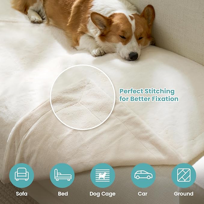 Luxury Faux Fur Throw Blanket Twin, Ultra Soft Waterproof Pet Blanket, Cozy Warm Plush Blanket for Bed Sofa Bedroom Living Room, Liquid Pee Proof for Large Dog or Cat, 60x80 inch, Cream