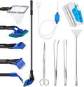 Aquarium Fish Tank Cleaning Tool Kit Include 4 Pcs Long Aquascape Tools Kit 1 Pcs Magnetic Glass Cleaner Brush 5 in 1 Fish Tank Gravel Cleaner and Siphon Vacuum for Terrarium Fish Tank Set