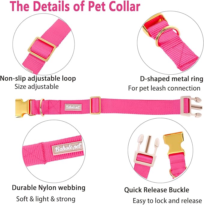 Nylon Dog Collar - Adjustable Rose Red Soft Webbing Dog Collars for Small Medium Large Dogs Boy Girl Puppy Collar with Safety Metal Buckle S