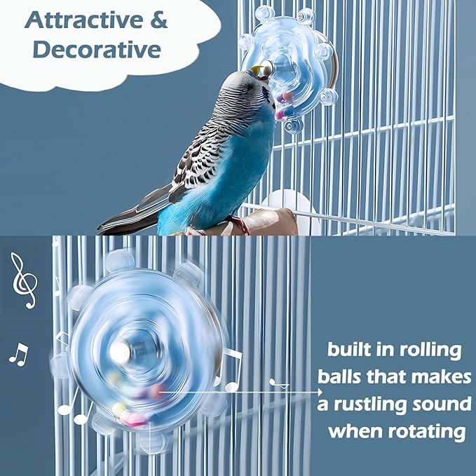 Bird Toys for Parakeets, Colorful Parakeet Toys Wheel, Interactive Spinner Rattle Parrot Toy, Cockatiel Toy for Bird Cage, Chewing Exercise for Conure, Budgies Enrichment Toys (2pcs, Rondom Color)