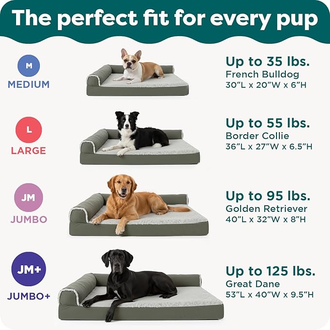 FurHaven Orthopedic Dog Bed for Large Dogs, L-Shaped Chaise Contour Mattress with Solid Orthopedic Foam Slab for Joint Support, Removable Washable Cover, Jumbo Plus XXL, Faux Fur & Suede, Espresso
