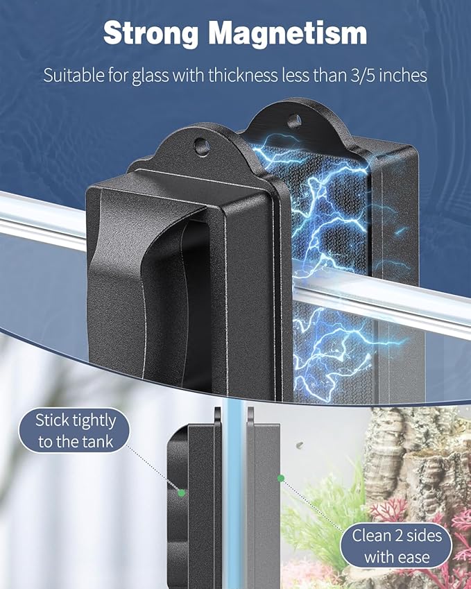 Pawfly Aquarium Magnetic Brush Fish Tank Glass Cleaner 4 Inch, Mini Stain Scrubber Pads for 3/5 Inch Thick Fish Tank up to 40 Gallons Aquarium Cleaning Tool with Rope (Non-Floatable)