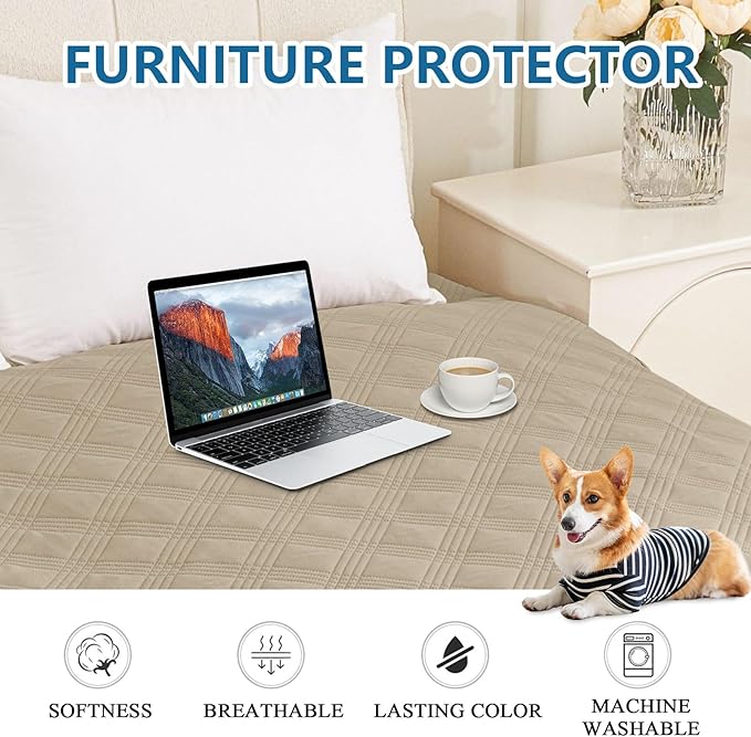 hyha Waterproof Dog Blanket, Reversible Pet Bed Blanket, Soft Sofa Couch Cover for Dogs Washable, Waterproof Pet Couch Covers for Sofa Puppy Cats Furniture Protector(82"x102", Taupe/Beige)