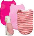 3 Pcs Cat Shirts Solid Color Dog Clothes Summer Sleeveless Stripe Pet T Shirts for Small Pet Dogs Cats (Red, Medium)