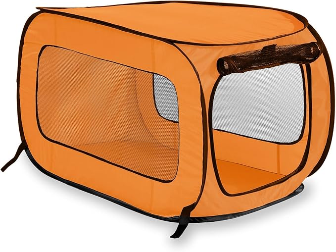 Beatrice Home Fashions Portable, Collapsible, Pop Up Kennel Travel Cat and Dog Crate, 24" L x 16.6" W x 16" H, Orange