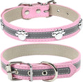PETCARE Reflective Dog Collar with Cute Paw Rivet Studded Funny Soft PU Leather Adjustable Puppy Dog Collars for Small Medium Large Dogs Cats (Pink,Small)