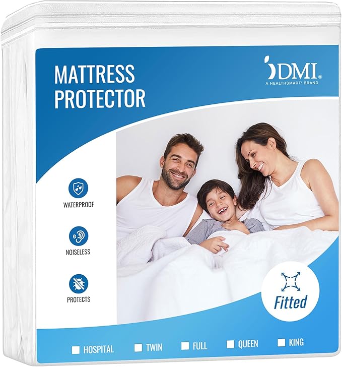 DMI Full Size Waterproof Mattress Protector - Fitted, Noiseless Mattress Cover, Soft and Breathable, 54" x 75"x 13", White