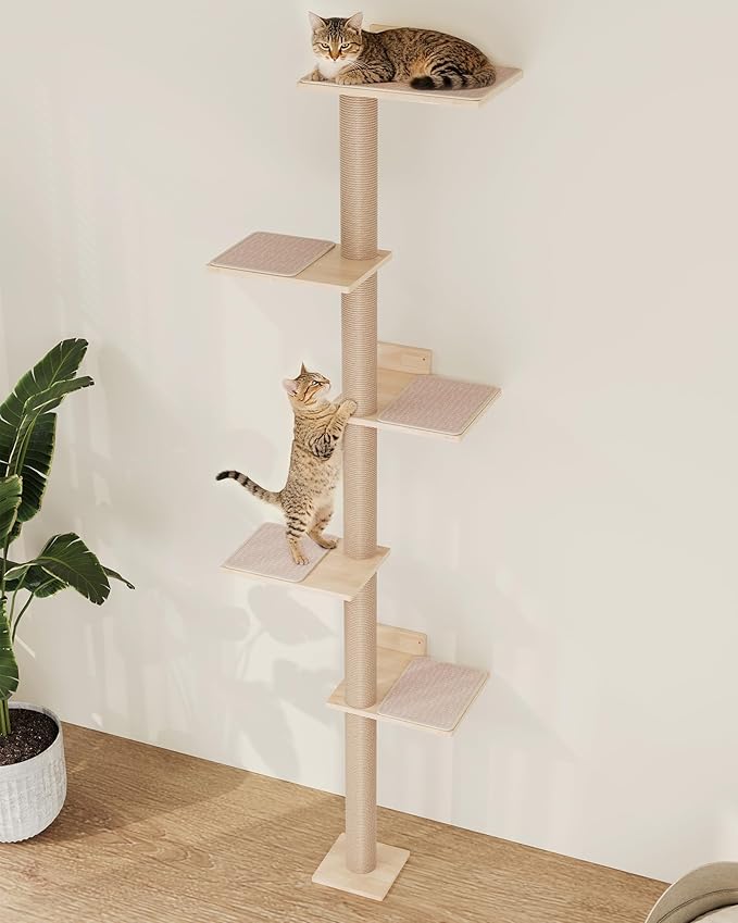 80inch Tall Cat Tree Wall Mount, 15.8in Top Perch Bed for Large Adult Cats, Adjustable Cat Tower Floor to Ceiling for Scratch, Climb, and Lookout