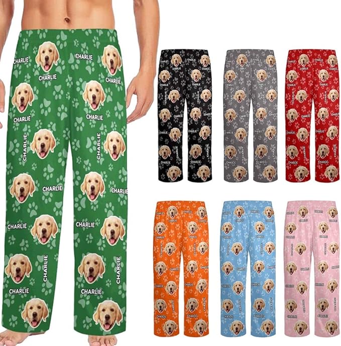 Custom Pajamas Pants with Photo for Men Women:Made in USA Personalized Pajama Trousers,Gifts for Wife Husband