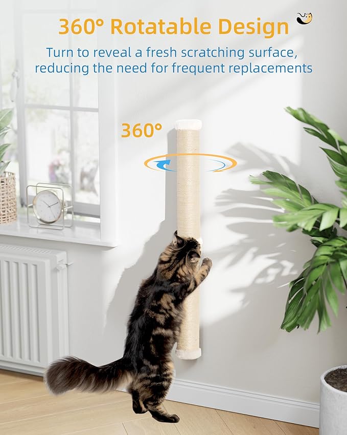 68" Cat Wall Scratcher, 2-Pcs of 34inch Tall Sisal Scratching Posts, Wall Mounted Cat Pole for Indoor Large Adult Cats Climb Stretch Play