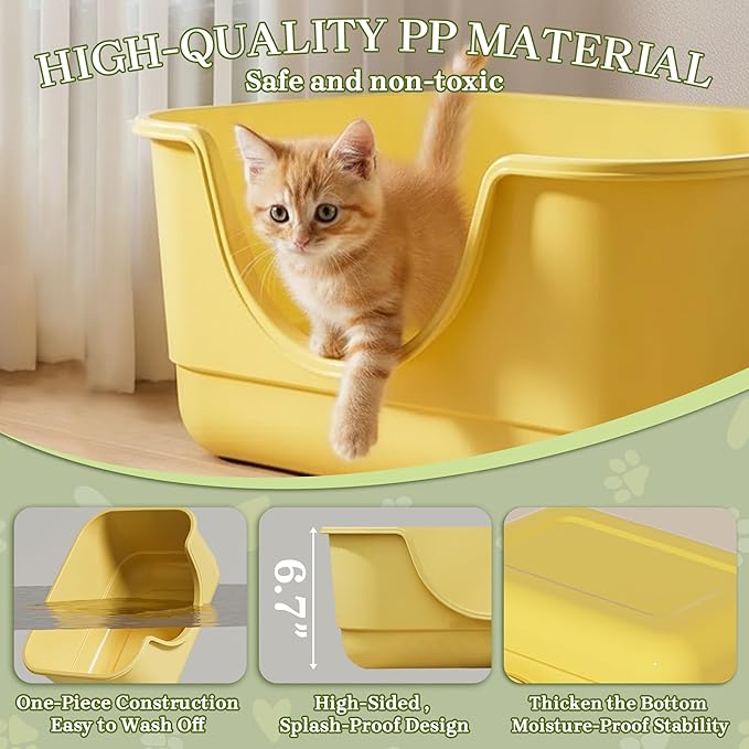 Low Entry Small Litter Box for Kittens, Kitty Plastic Litter Boxes, Open Top, Anti-Splash High Sided Litter Tray Pan for Medium Pets, Puppy, Easy to Clean, 15.7" L*11.8" W*6.7" H (Grey)