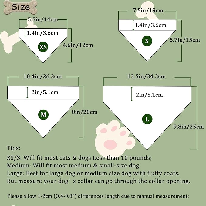8 Packs Sublimation Blank Dog Bandana Over Collar, Pet Collar Slip-On Bandana Blank Customize White Polyester DIY for Dog Cat Extra Small, Small, Medium & Large (S)