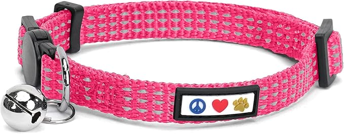 Pawtitas Reflective Pink Cat Collar with Safety Buckle and Removable Bell for Kitten and Cats