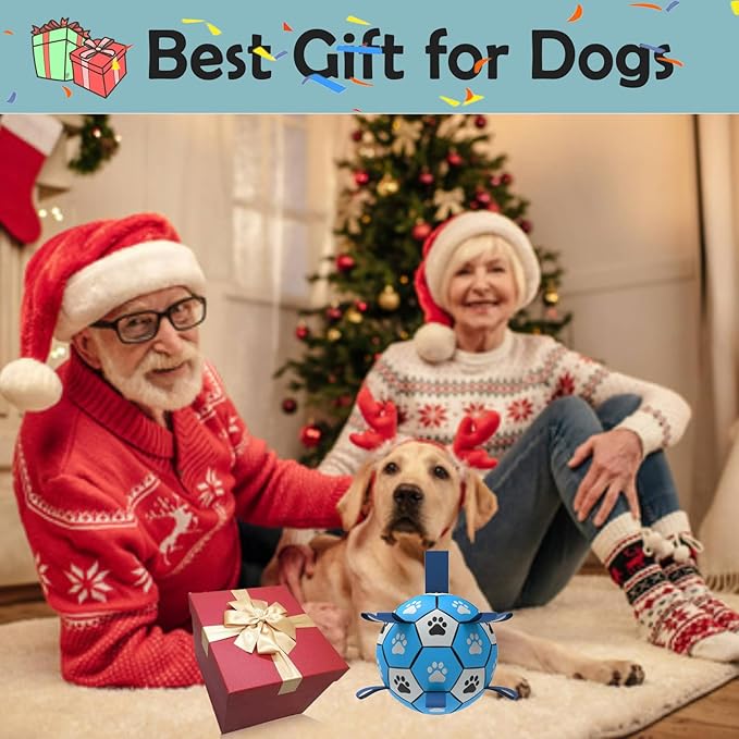 Dog Soccer Ball, Interactive Toys for Tug of War, Puppy Birthday Gifts, Tug Toy, Water Toy, Durable Balls for Small & Medium Size(8 inch-Blue)