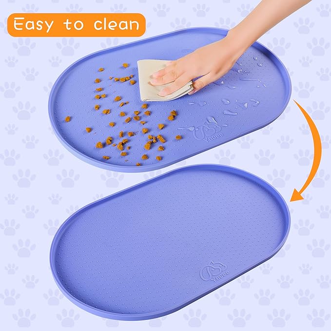 100% Waterproof 0.5" Raised Edge BPA Free Silicone Dog Food Mat, Pet Cat Feeding Mats Contain Spills Protects Floors, Placemats for Cats and Dogs Water Bowl Dishwasher. (Large/XL, Purple)