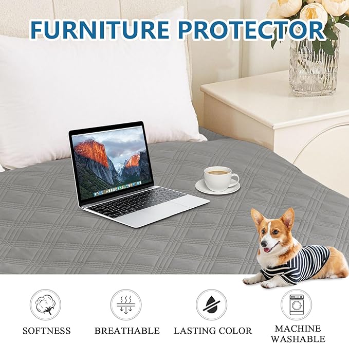 hyha Waterproof Dog Blanket, Reversible Pet Bed Blanket, Soft Sofa Couch Cover for Dogs Washable, Waterproof Pet Couch Covers for Sofa Puppy Cats Furniture Protector(30"x53", Grey/Light Grey)