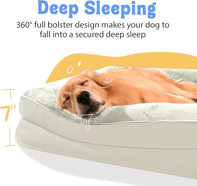 Washable Orthopedic Large Dog Bed - Extra Large Dog Beds with Bolsters Removable Orthopedic Foam Support Dogs Bed for XL Large Size Dogs with Waterproof Cover Non-Slip Bottom Pet Beds