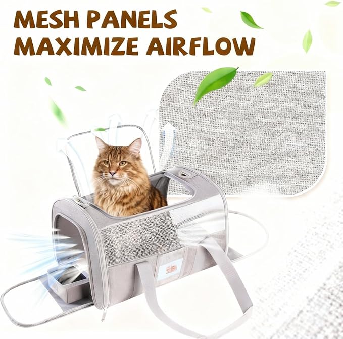 Soft Cat Carrier for Pets Up to 25 lbs, Cat Pet Travel Bag with Padded Shoulder Strap and Detachable Cat Food Bowl, Pet Dog Carriers for Small Dogs and Puppies, Travel Carry, Gray