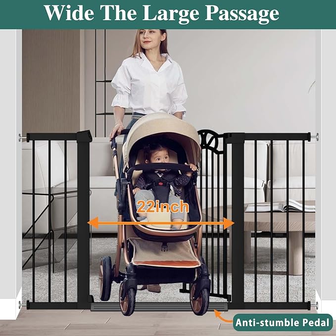 Fairy Baby 59.9"-62.5" Extra Wide Baby Gate with Door, 60 61 62 Inches Walk THR Baby Gates for Stairs Pressure Mounted no Drill, Indoor Tension Metal Child Pet Dog Safety Gate for Kids, Black