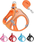 L Orange Soft Mesh Dog Harness and Leash Set,No Escape Puppy Harnesses for Training Walking， Reflective Adjustable Puppy Vest for Small Medium Dogs, Cats (Orange, L)