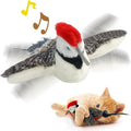 Cat Toys, Flapping Wings Woodpecker, No Flying, Chirping Bird Interactive Catnip Toy for Kitten or Small Dogs, Touch Activated, Rechargeable, 3 Modes