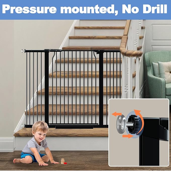 65.7"-72.2" Extra Wide Baby Gate, 40.5" Tall Dog Gate Indoor,Walk Through Pet Gates for Doorways Kitchen No Drilling Auto Close Pressure Mounted Safety Child Toddler Gate, Black