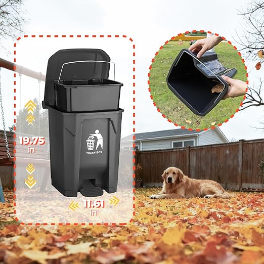 20L Dog Poop Trash Can Outside with Pooper Scooper, Inner Bucket, Stainless Steel Dustpan, Rake & Shovel, Waste Bags for Dog Poop Disposal