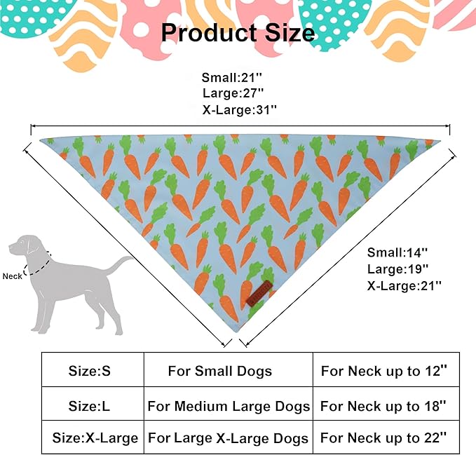 ADOGGYGO Easter Dog Bandanas 2 Pack, Reversible Bunny Carrot Print Puppy Scarf, Premium Fabric, Adjustable Fit Easter Bandana for Medium Large Dogs (Large)