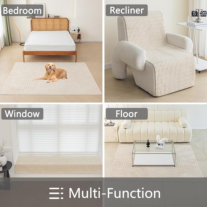 Muamar Dog Bed Protector, Anti-Slip Waterproof Sofa Covers for Living Room Couch, Dog Mat, Pet Pad - 30x82 inch, Cream White