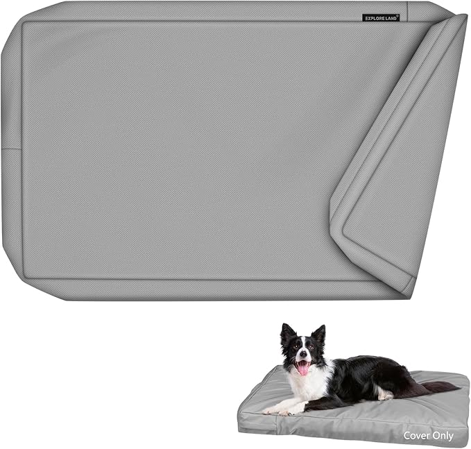 Explore Land Waterproof Dog Bed Cover Canvas Washable Dog Crate Pad Replacement Cover for 54 Inch Crate, 53Lx36Wx4H inch, Gray