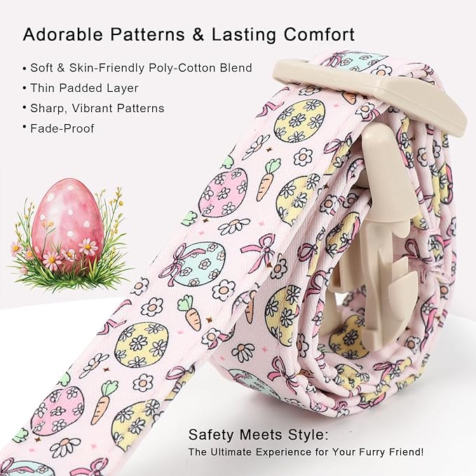 Easter Dog Collar for Giant Large Dogs - Easter Egg Pastel Dog Collars, Cute Girl Dogs Collar, Lightweight Adjustable Pink Spring Holiaday Dog Collars with Quick Release Bucklee XL