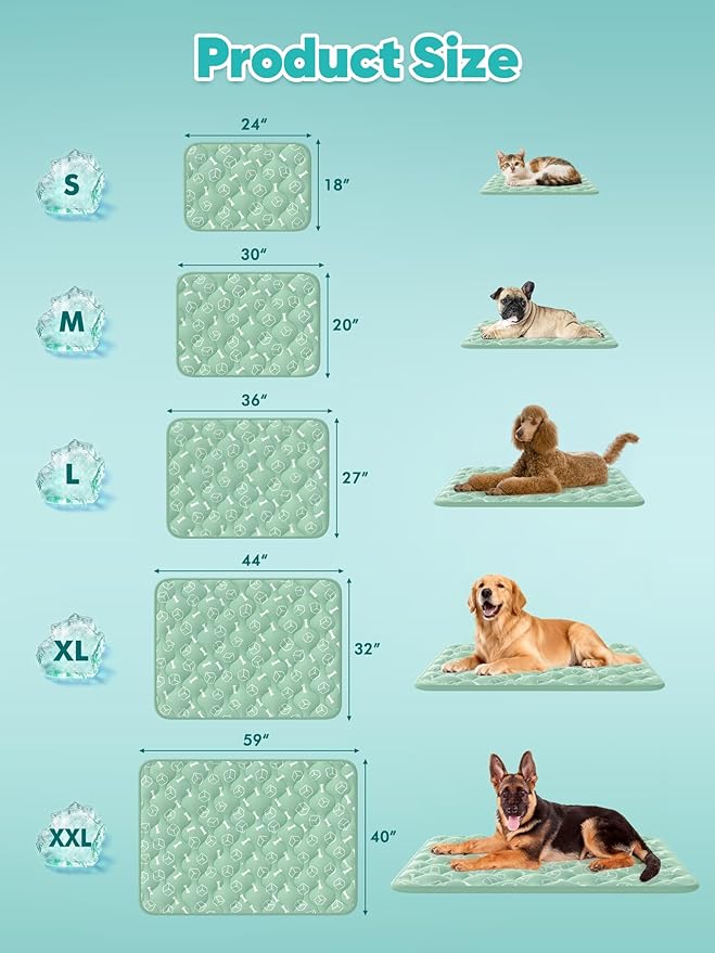 Rywell Dog Cooling Mat 2.0, Nature Green,59" x 40" Thick & Durable Cooling Mat for Extra Large Dogs, Long-Lasting Cool with Waterproof & Color-Changing Arc-Chill Tech (Q-Max>0.5) Washable& Non-Toxic