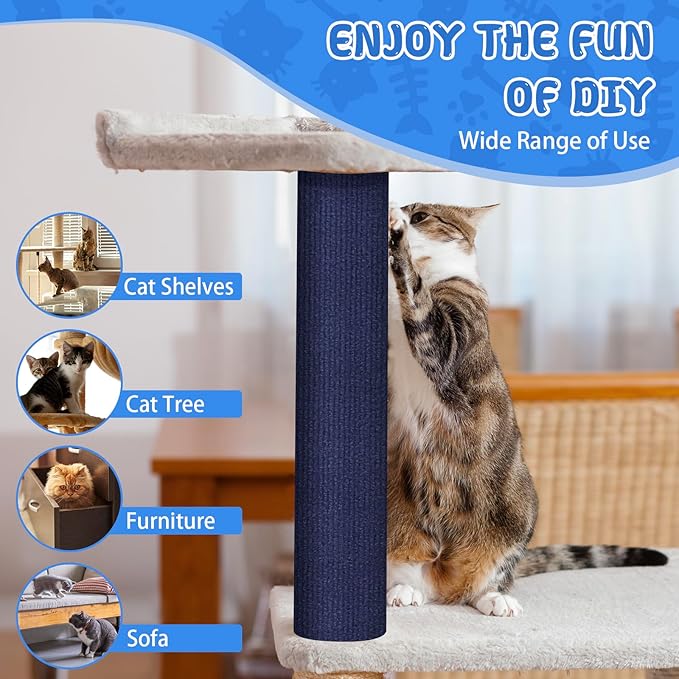 Climbing Cat Scratcher Mat Trimmable Cat Scratching Post Carpet 78.7’’x15.8’’ Self Adhesive Carpet Mat Pad Replacement for Cat Tree Shelves Post Couch Wall Furniture Steps DIY Protector (Dark Blue)