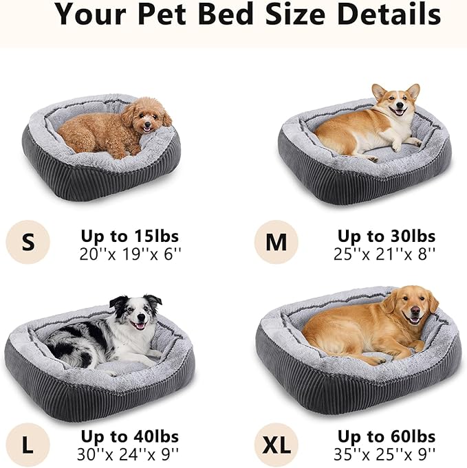SIWA MARY Medium Dog Beds for Medium Small Dogs Washable, Rectangle Dog Bed Medium Size Dog, Orthopedic Warming Soft Calming Sleeping Puppy Bed Durable Pet Bed with Anti-Slip Bottom(25"x21"x8")