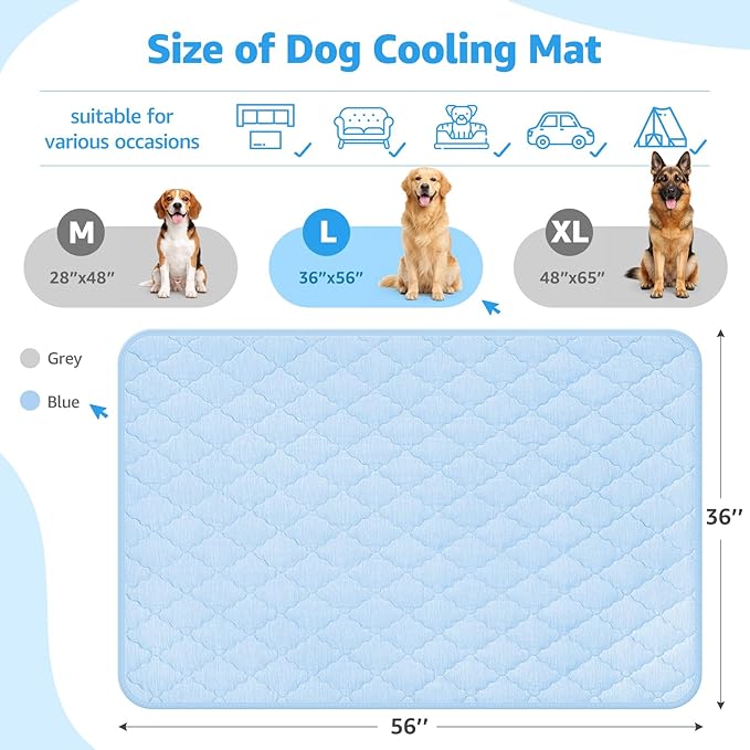 LOOBANI Dog Cooling Mat for Large Dogs - Dog Cooling Pad Durable, Cool Blanket Machine Washable, Large Pet Cool Mat for Outdoor, Indoor (Blue, 36"x56")