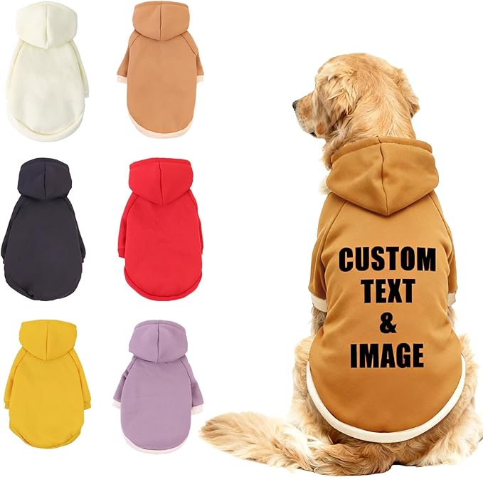 Custom Dog Hoodie, Personalized Sweatshirt with Photo Text Name Logo, Customized Hooded Sweater for Small Medium Large Dogs & Cats (Brown, XXXXX-Large)