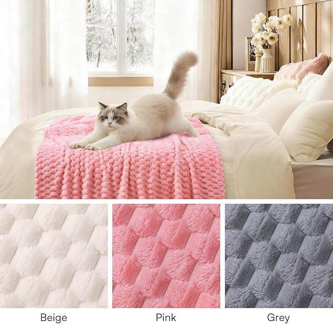 Luciphia Soft 300GSM Fleece Pet Blanket for Small Medium Large Dogs Washable 3D Textured Flannel Cat Puppy Decorative Furniture Protector Throw Durable Pink, L(41''x31'')
