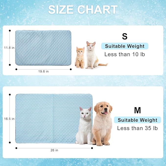 BEAUTYZOO Cooling Mat for Cats & Dogs -20" X 12" Ice Silk Cat Cooling Mat, Dual Sided Cool Pad for Crate Kennel, Indoor Kitten Cool Sleeping Bed for Summer, Arc-Chill Cool Fiber Q-MAX >0.45 Washable