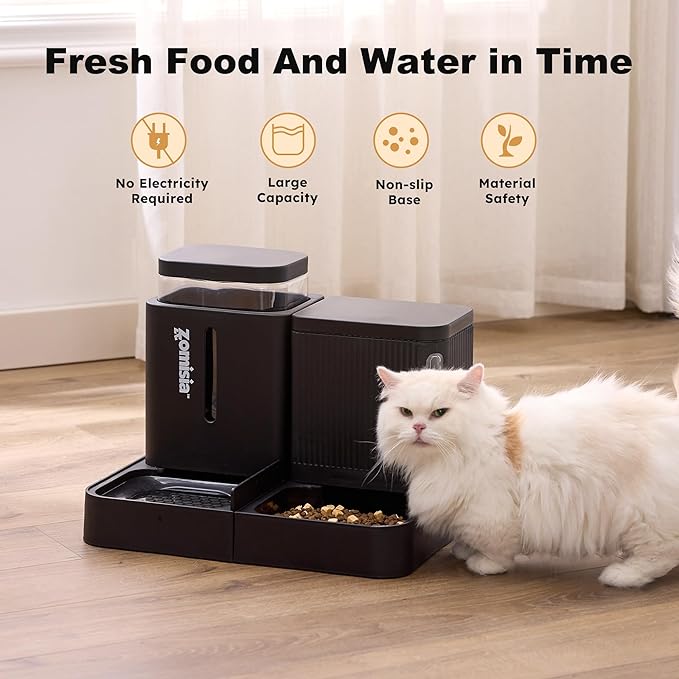 Gravity Dog Food and Water Dispenser, 2 in 1 Automatic Dog Feeder with 180 Degree Rotatable, 2 Pack Large Capacity Self Feeding for Small Dogs Puppy, Black, 1.6GALx2