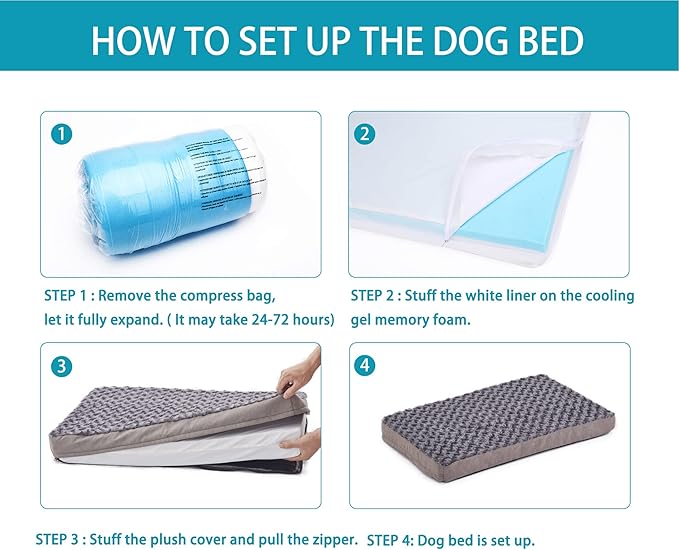 Orthopedic Memory Foam Bed for Large Dogs, Waterproof Cooling Pet Mats for Crate with Removable Washable Cover,Ideal for Arthritic Dogs, L(35inch,65Lbs)